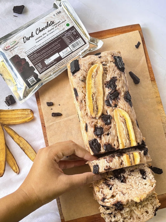 Eggless Banana Bread With Dark Chocolate Chunks
