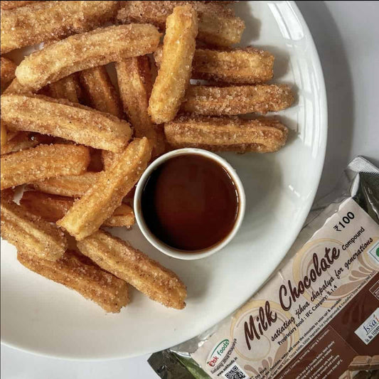 Eggless Churros With Milk Chocolate Sauce