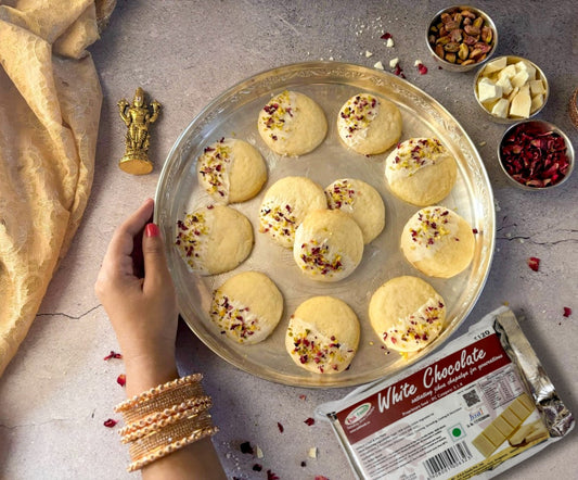 White Chocolate Dipped Nankhatai Cookies