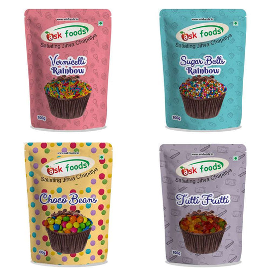 Rainbow Color Combo of Rainbow Vermicelli, Rainbow Sugar Balls, Choco Beans, Tutti Frutti | Rainbow Party Sprinkles & Decoration