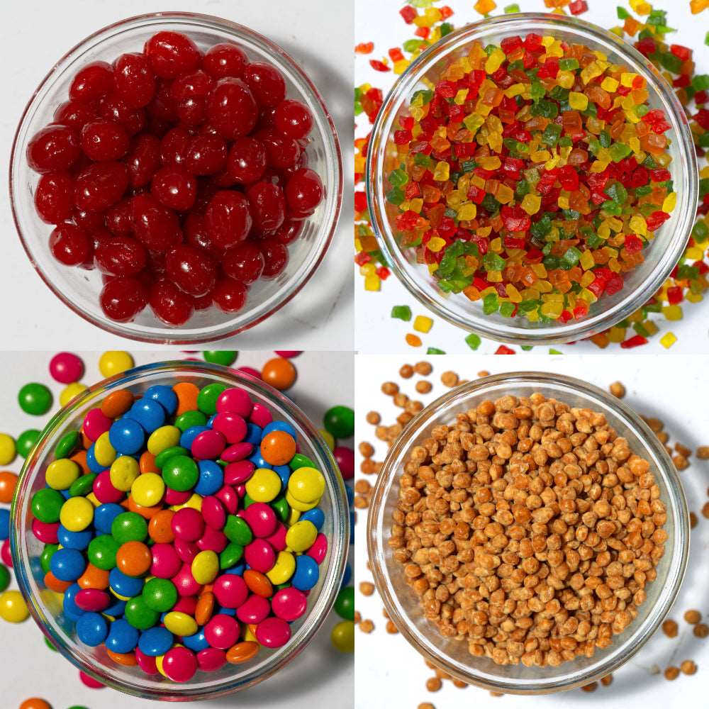 Cake Decoration Combo of Cherry, Tutti Frutti, Choco Beans, Butterscotch