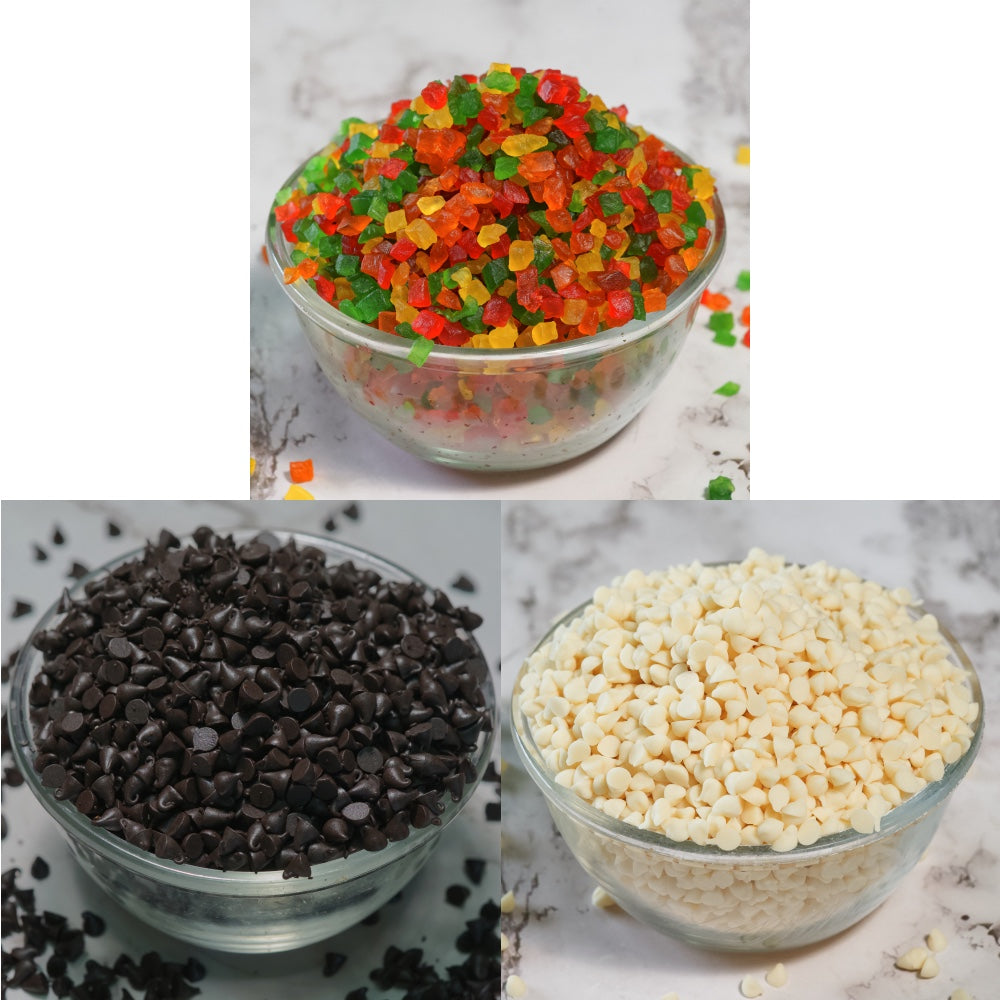 Bread combo of Tutti-Frutti, Dark Choco Chips, White Choco Chips | Bread Baking