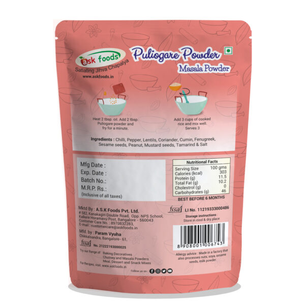 Puliogare_Powder_Masala_Powder_Back_ASK_Foods