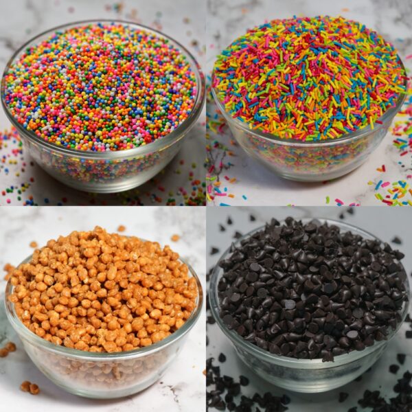 Ice_cream_combo_product side_sugar ball_vermicelli rainbow_butter scotch_chips Choco dark_ASK_Foods